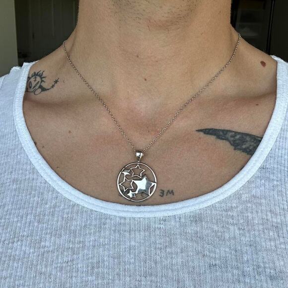 Vintage 00s Y2K Silver Chunky Star Charm Pendant Neclace - Picture 4 of 6